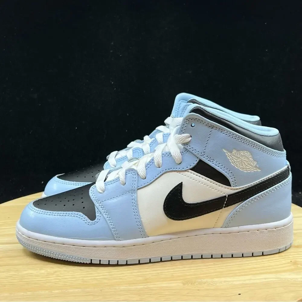 Nike Air Jordan 1 Mid Ice Blue Black Sail White UNC 555112-401 Size 5.5Y/ 7W New